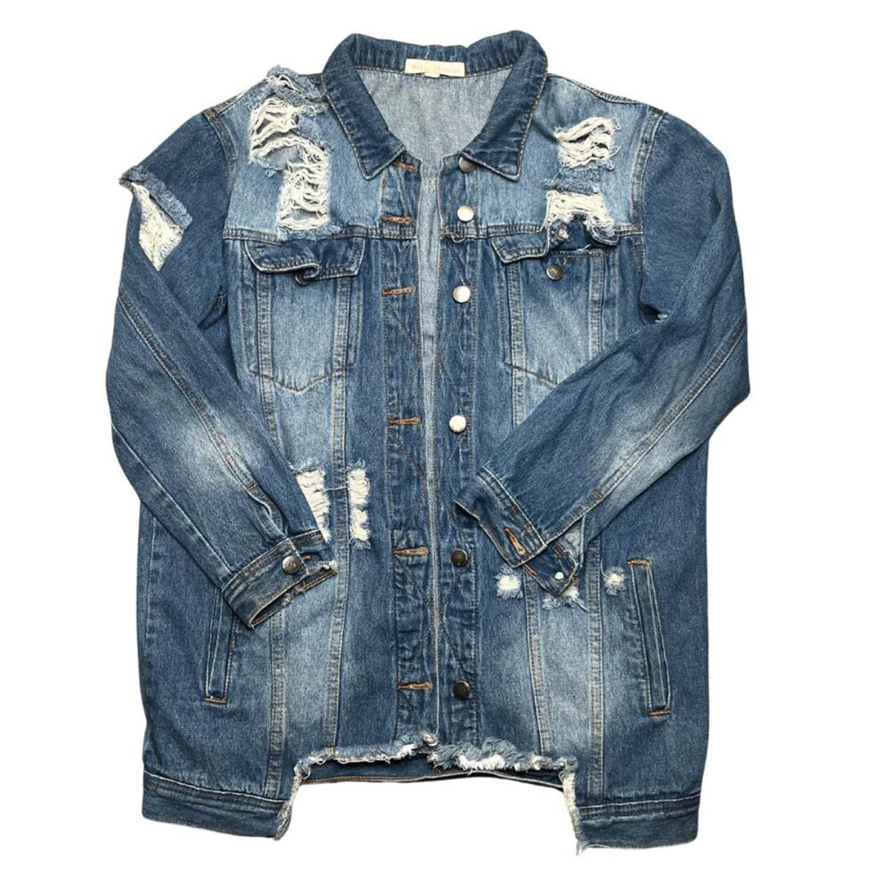 Oversized distressed denim jacket